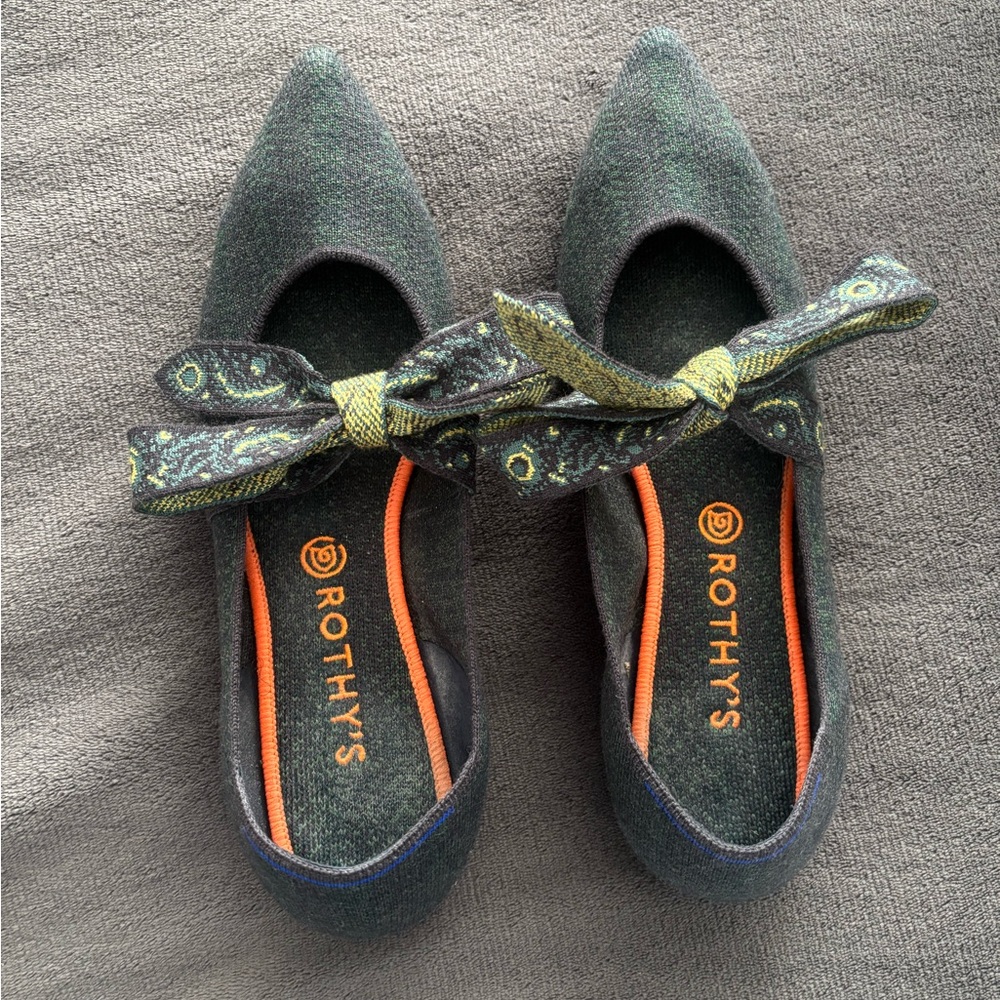 Rothy's Green Flats with Bow and Open Back